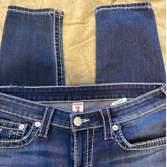 True Religion Curvy Skinny Dark Wash Distressed Crop Jeans 30 - Picture 4 of 5